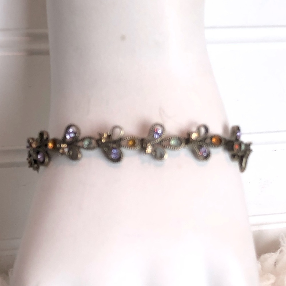 Dainty Bracelet in Antique Gold Toned and Multi-colored Stones